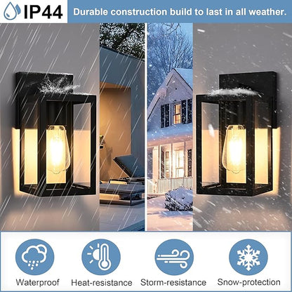 TODOLUZ 2-Pack Outdoor Wall Sconce, 1-Light Black Waterproof Porch Wall Light Fixture for Front Door Patio Garage Doorway, E26 Bulb Base