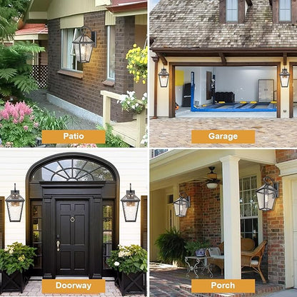 Outdoor Lights Fixtures Wall Mount, Outdoor Wall Lantern with Water Ripple Glass, Waterproof Outside Exterior Wall Sconce Lights Fixture for House, Front Porch, Patio, Medium, Matte Black