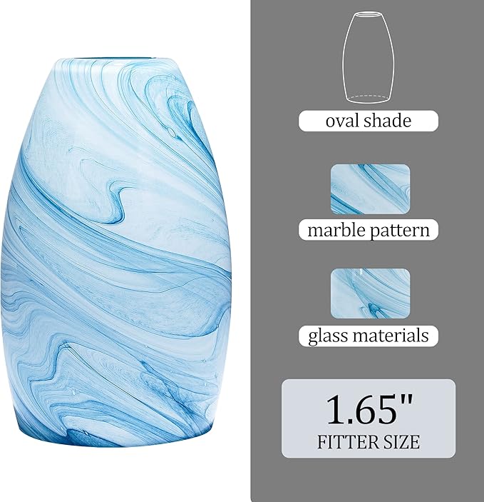 Blue Oval Glass Lamp Shade Only Art Marble Glass Light Shades for Kitchen Island pendant Lights Covers Light Fixture Replacement for Mini Pendant Ceiling Lights Chandelier 1pack