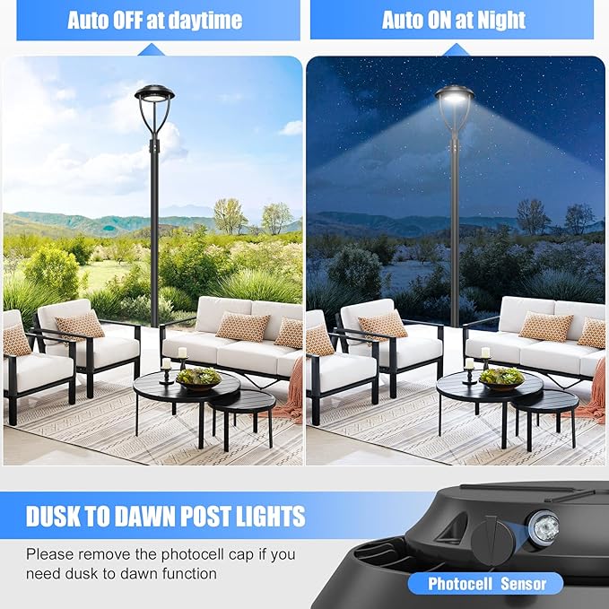 2Pack LED Post Top Light with Photocell, 60W 48W 36W Adjustable, 9000LM Adjustable CCT 3000/4000/5000K Outdoor Pole Lights, IP65 Waterproof Commercial