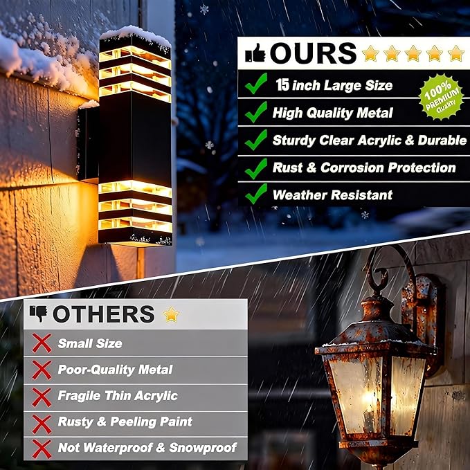 2Pack 15inch Outdoor LED Wall Lights,4000K Day White Outdoor 18W Wall Light Aluminum Body Waterproof IP65 led Porch Light for House Patio Garage Garden.(No Sensor)
