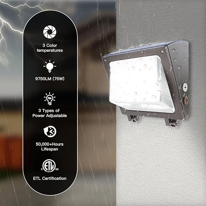 JTT LED Wall Pack Light with Dusk to Dawn Photocell,IP65 Waterproof WallPack Lights 75W/60W/45W,6000K/5000K/4000K Daylight,600W HPS/HID Replacement,Commercial Security Lighting for Warehouse,Garage