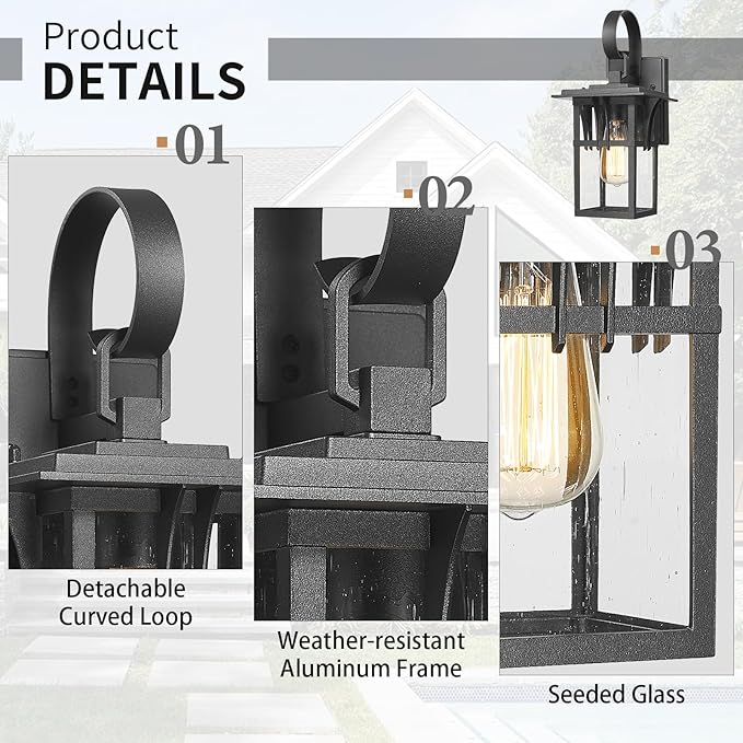 Darkaway Outdoor Wall Light for House,Exterior Lighting Fixtures Wall Mount Porch Lights Waterproof Outside Sconce with Seeded Glass for Patio Hallway Garage