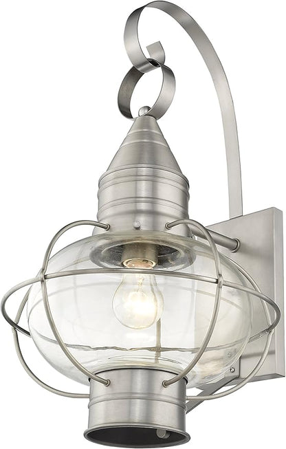Livex 26904-91 Transitional One Light Outdoor Wall Lantern from Newburyport Collection in Pwt, Nckl, B/S, Slvr. Finish, Brushed Nickel