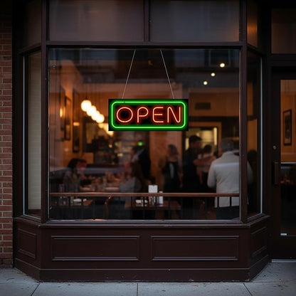 Deluxe Neon Open Sign - Large Size - 32" wide x 13" high - Real, Quality Hand Bent Neon Sign - Red Letters with a Green Outer Border