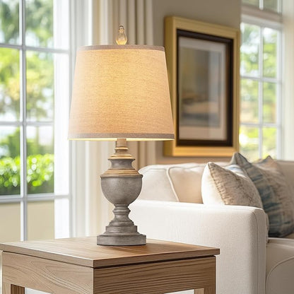 PARTPHONER Retro Table Lamps Set of 2, Bedside Lamp for Bedroom Rustic Farmhouse Table Lamps for Living Room, 22" Vintage Nightstand Lamps with White Shades, Antique Grey