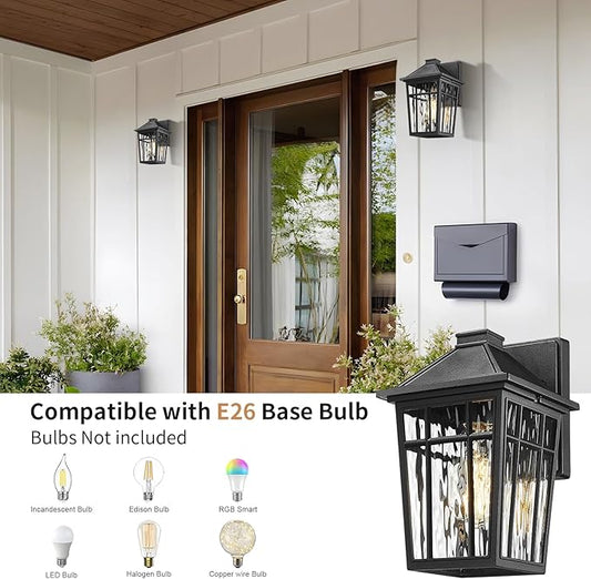 Darkaway Outdoor Wall Lights for House, Exterior Lighting Fixtures Wall Mount Porch Lights Waterproof Outdoor Sconce Lights with Water Ripple Glass for Patio Hallway Garage