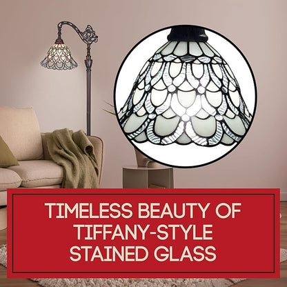 Amora Tiffany Floor Lamp Torchiere - Arched Style Peacock Floor Lamp - 62” Tall Peacock Floor Stained Glass Lamp - Tiffany Floor Lamps for Living Room