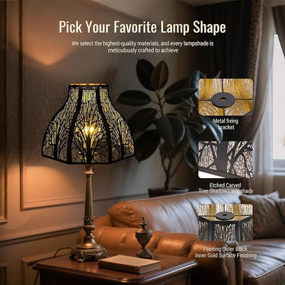 Metal Black and Gold lamp shades for floor lamps for bedroom or living room, 8-petal lotus lamp shape drum lamp shades, corner floor fan lamp with spider fitter (5.32" top x 13" bottom x 9.5" high)