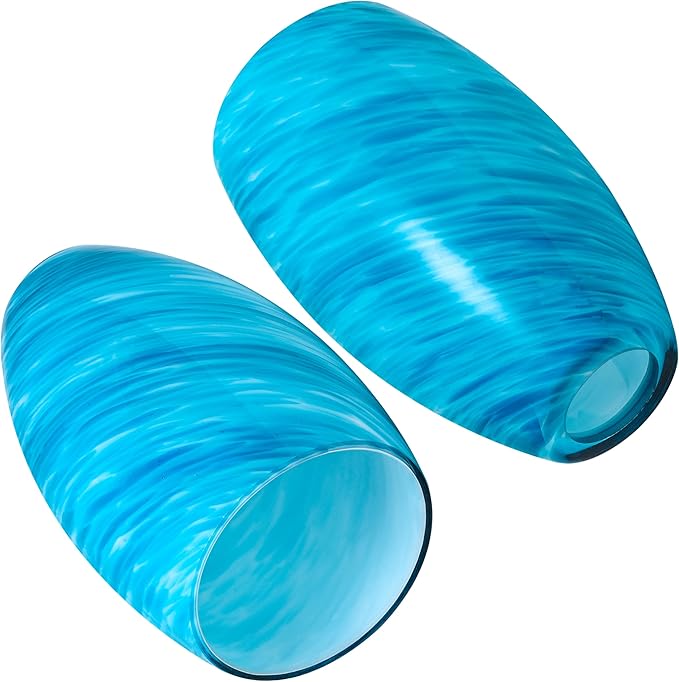 GO&SO 2 Pack Blue Pendant Light Shade Replacement,Hand-Blown Fluid Flow Texture, 7.8"H Oval Fixture,1.57" Fitter, E26 Base, for Hanging Light Fixtures & Mini Chandelier & Pendant Lights Kitchen Island
