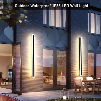 2Pack 23.6inch Long Outdoor Modern LED Wall Light,18W Waterproof IP65 Warm White 110V led Wall Mount Lighting Fixture Rectangular Black Wall Lights Elegant Frosted White Acrylic Anti Rust