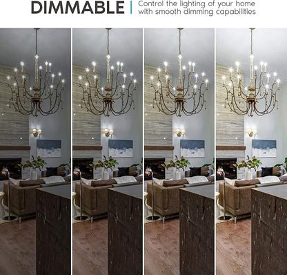 LUXRITE 4W Vintage Candelabra LED Bulbs Dimmable, 400 Lumens, 5000K Bright White, LED Chandelier Light Bulbs 40W Equivalent, Flame Clear Glass, Filament Candle Bulb, UL Listed, E12 Base (24 Pack)