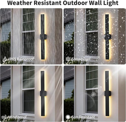 2 Pack 47.2 inch Modern LED Outdoor Wall Light, 3000K 4000K 5000K 10%-100% Dimmable Lights for Outside, IP65 Waterproof Exterior Long Wall Lights for House, Porch, Garage, Patio, Yard, Entrance Black