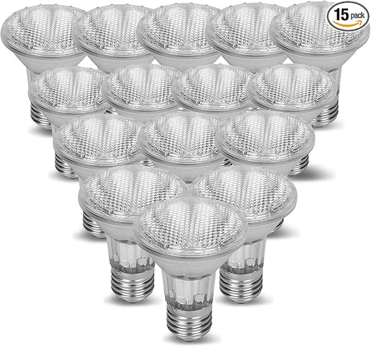 12Vmonster Pack of 15 PAR20/FL DIMMABLE PAR20 35 Watt Halogen Spot Light Bulb I NO Harmful Blue Light I Ceiling Recessed Kitchen Lamp Par20 120V 110V Lighting Replacement