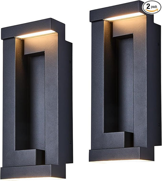 Modern Outdoor Wall Light,Integrated LED 24W 2200LM 3000K,Porch & Patio Lights,IP65 Waterproof for Decor,Triac Dimmable,Voltage 120-277V Suitable for Global Use, 2 Pack Textured Black.