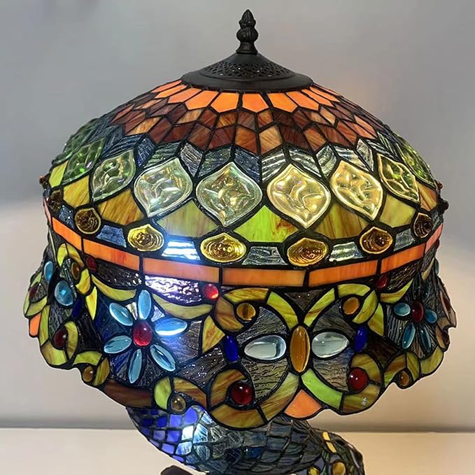 Tiffany Lamp Shade Replacement Only 16X9 Inch Stained Glass Banker Jeweled Lampshades 1 Pcs Hat Light Cover Accessories for Table Lamp Floor Lamp Desk Reading Lights Study Room Lights