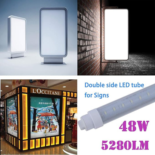 6 Pack T10 6FT 48W Led Tube Light Shop Light Double Sided 360° Rotatable R17D Base Ballast Bypass 6 Foot Advertisement Sign Lighting 6000k Cool White Striped Cover 100-277V