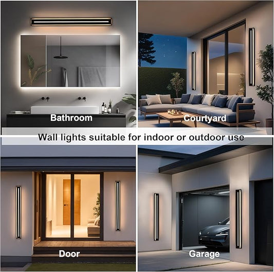 VINLUZ 2 Pack Linear Modern Outdoor Wall Light, 48inch Warm White Outdoor LED Long Waterproof Wall Sconce, Acrylic External Wall Mounted Fixtures for Porch Terrace and Garage Doors