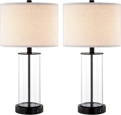 Kyrid 23.5'' Glass Table Lamp Set of 2 for Living Room with USB Ports and AC Outlets(Bulbs Included)