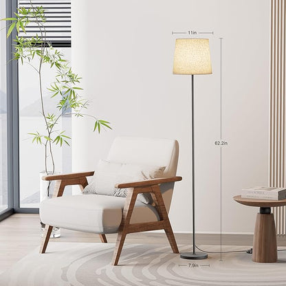 Floor Lamp with Linen Shade - 62" Dimmable LED Standing Lamp with Remote Control, 9W E26 Bulb Included, 3000-6000K, Modern Floor Reading Light for Bedroom Living Room Office Corner, Black