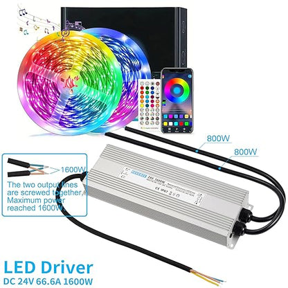 LED Driver 24V1600W Waterproof Power Supply AC 90-130V to DC 24V66.6A Waterproof Switching Power Supply IP67 Transformer Suitable for Indoor and Outdoor LED Lighting and Any 24V DC Equipment