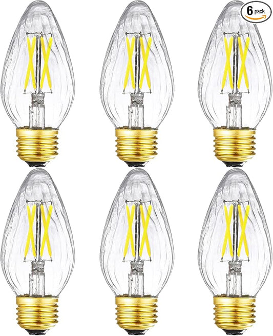 LEOOLS E26 Edison Bulb 6W Equivalent E26 LED Bulb 60 Watt Dimmable 4000K E26 Light Bulb AC120V Neutral White 600lm Flame Wrinkle Glass LED Bulb for Pendant,Porch,Ceiling Fan and Lantern Lamp,Pack of 6