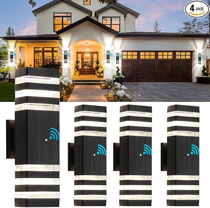 tewei 4 Pack Dusk to Dawn Outdoor Light Fixture, Black Exterior Wall Lights Up and Down Porch Lights Outdoor Wall Mount Waterproof Aluminum Outside Lights for House Garage, 3-Layer, 3000K