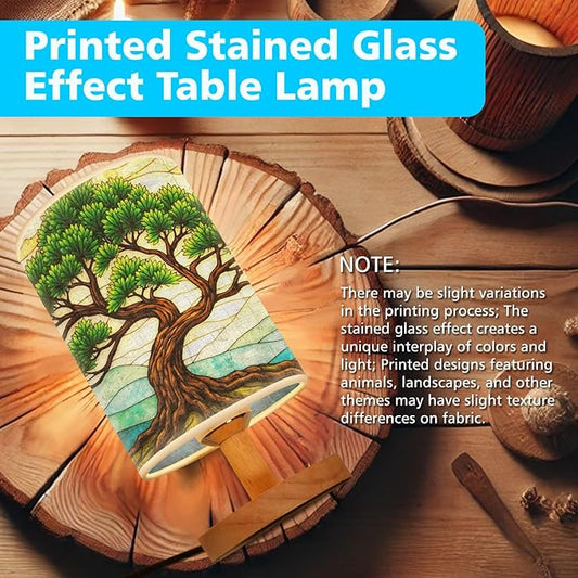 Cedar Tree Lamp LED 3-Color Pressed Bedside, Cedar Tree Shade Lamp with Wood Base for Bedroom Living Room Desk Office