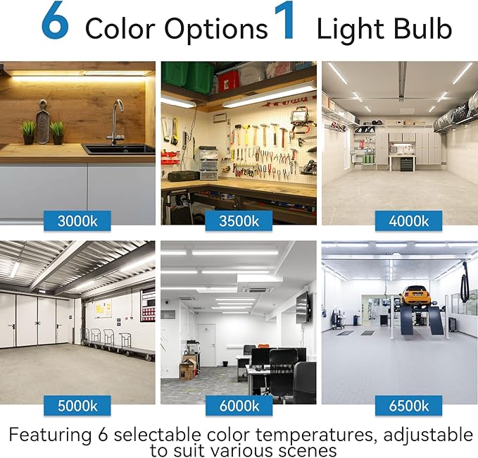 JESLED T8 LED 4FT Tube Lights, Type A+B, 24W, 3200LM, 6CCT 3000K | 3500K | 4000K | 5000K | 6000K | 6500K, Plug and Play or Ballast Bypass, LED Bulbs 4 Foot Replacement, Dual-Ended, Frosted, 12 Pack