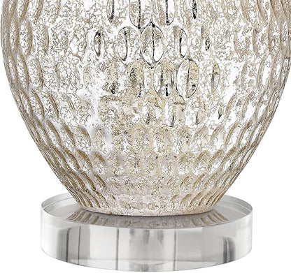 360 Lighting Waylon Modern Table Lamp with Clear Round Riser 29 1/2" Tall Mercury Glass Dimpled Textured Off White Drum Shade for Bedroom Living Room House Bedside Nightstand Office Family