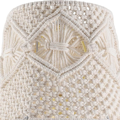 Boho woven Lamp shade Medium White Ivory Lampshade 7.5``Top x 12``Bottom x 11``High(Spider) Handmade Lamp shade for Table Lamp & Bedside Lamp - Replacement Tassel Lampshade