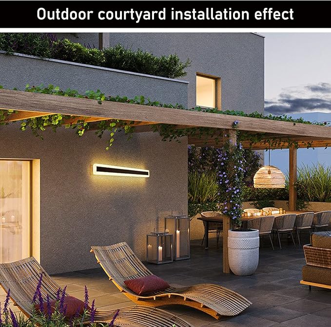 2Pack 23.6inch Long Outdoor Modern LED Wall Light,18W Waterproof IP65 Warm White 110V led Wall Mount Lighting Fixture Rectangular Black Wall Lights Elegant Frosted White Acrylic Anti Rust