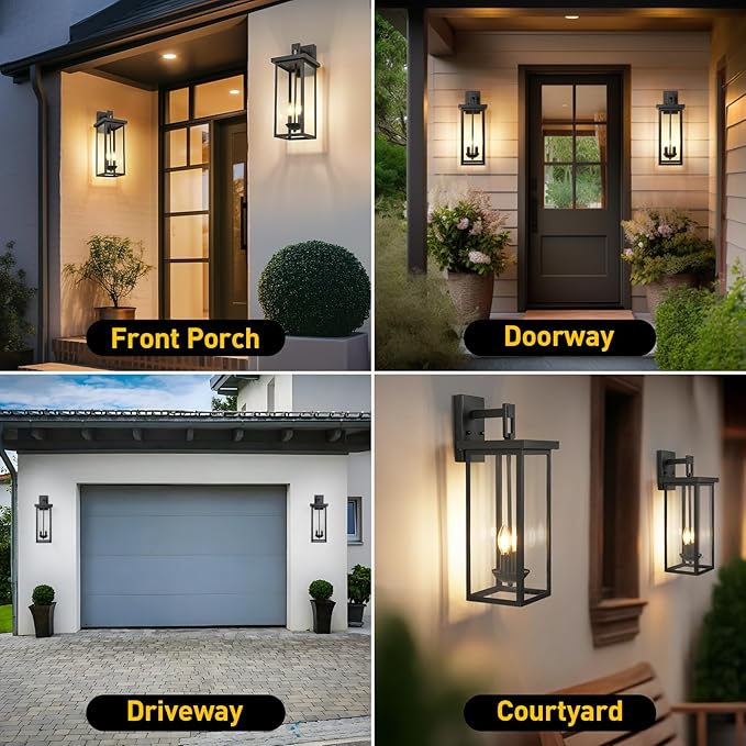 tewei 22 Inch Large Outdoor Wall Lights, Dusk to Dawn Outdoor Lighting Fixtures Black Modern Porch Light Outdoor Wall Sconce Lantern, Outside Lights for House Garage, 1 Pack