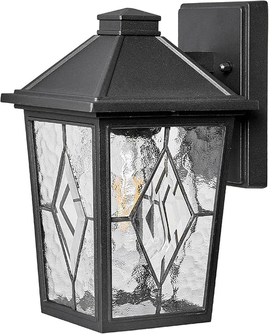 Exterior Waterproof Wall Sconce Light Fixtures Outdoor Wall Lights in Black Finish Outdoor Wall Sconce Lights with Water Ripple Handmade Glass 11 Inch Height