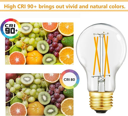 A19 Vintage LED Edison Light Bulbs 60 Watt, E26 Dimmable LED Filament Light Bulbs, Daylight White 5000K,6W Equal 60W Incandescent Bulbs,600LM, AC120V, A19 LED Bulb with 90 CRI,COCODI-6Pack (6W-5000K)