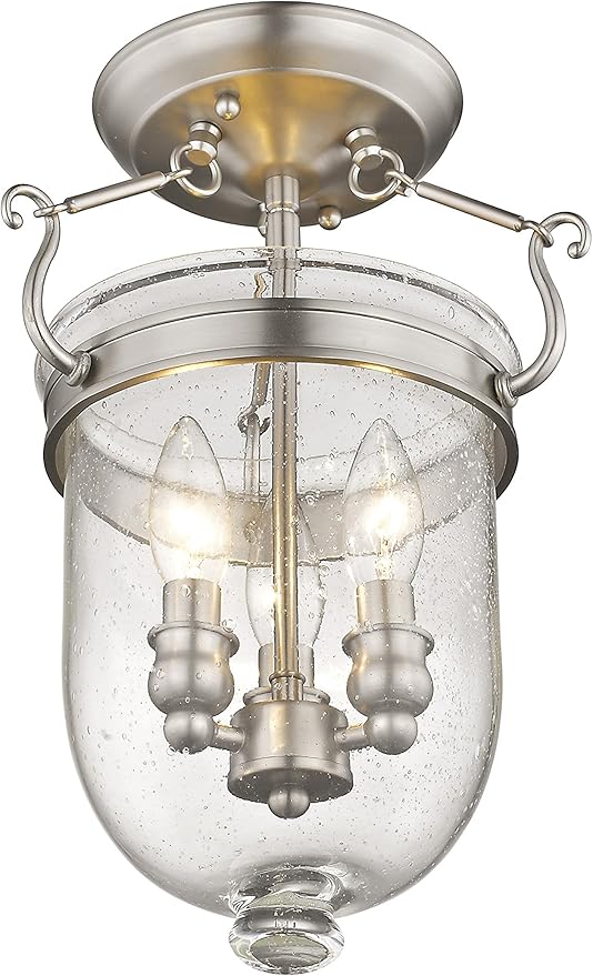 Livex Lighting 5081-91 Jefferson 3 Light Brushed Nickel Bell Jar Semi Flush with Seeded Glass