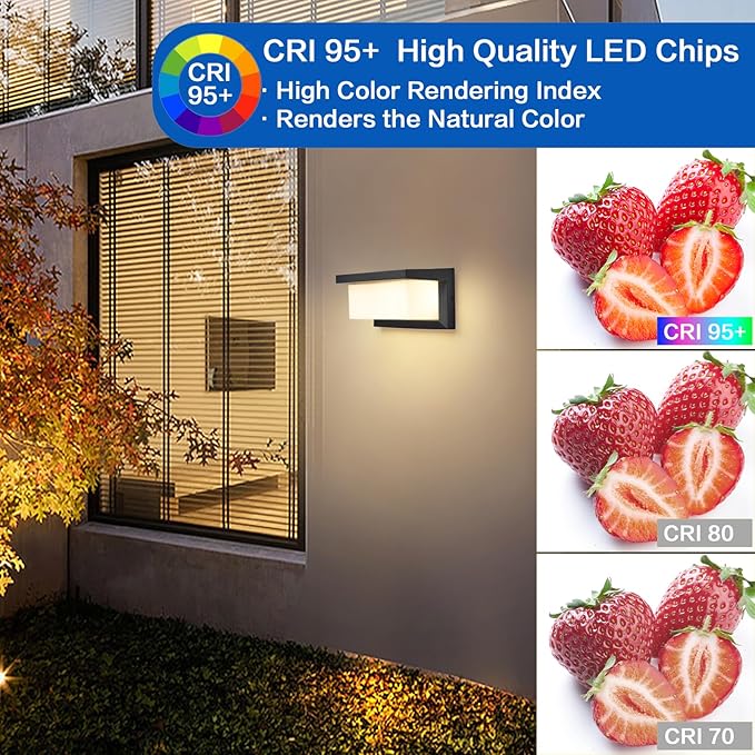 Outdoor Light Fixtures Wall Mount 2 Pack, 3 Colors & Dimmable Exterior Wall Lights for House, Front Porch & Patio