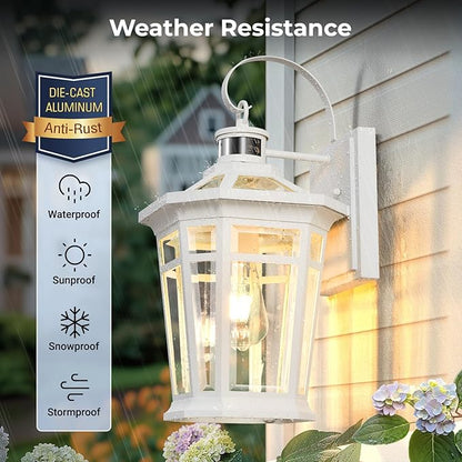 VIANIS Motion Sensor Outdoor Light fixtures Wall Mount, Large Aluminum Dusk to Dawn Outdoor Wall Lantern, White Waterproof Porch Lighting, Modern Exterior Lighting Fixtures for Patio, House