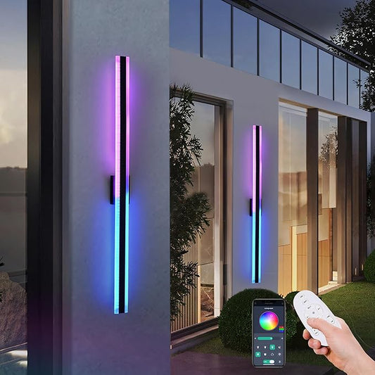 TODOLUZ 2-Pack 48-Inch Outdoor Long Linear RGB Wall Light Fixture, IP65 Waterproof 30W LED Wall Mounted Lamp with Remote Control for Outdoor/Indoor Party Gathering