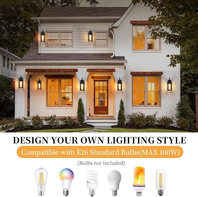 Dusk to Dawn Large Exterior Wall Lights 2-Pack, 17" Waterproof Outdoor Wall Porch Lights Sconces with Tempered Glass, Black Exterior Lighting Fixtures for Garage House, Bulb Not Included