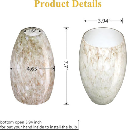 3 Pack 4.65 Inch Handblow Art Off White Glass Lamp Shade Pendant Ceiling Chandelier Wall Sconce Light Replacement Oval Glass Shade Fixture
