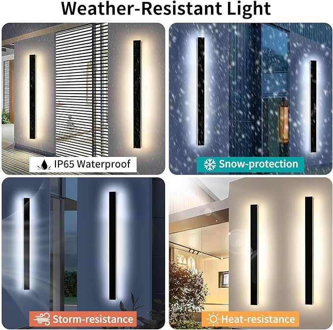 Mikeru 57inch Long LED Wall Light Fixtures, 10%-100% Dimmable Black Exterior Wall Sconces, 3000k-6000k Acrylic Invisible Exterior Wall Light for Porch Modern Outdoor Wall Mount Lighting