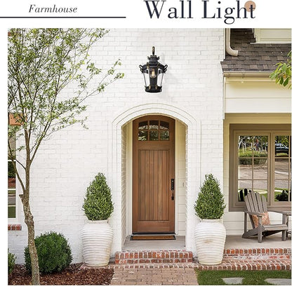 Emliviar Farmhouse Large Outdoor Wall Lantern, 24.4" Vintage Rustic Exterior Porch Light with Clear Glass for House Patio, Die-Cast Aluminum in Black Finish, XE267B BG