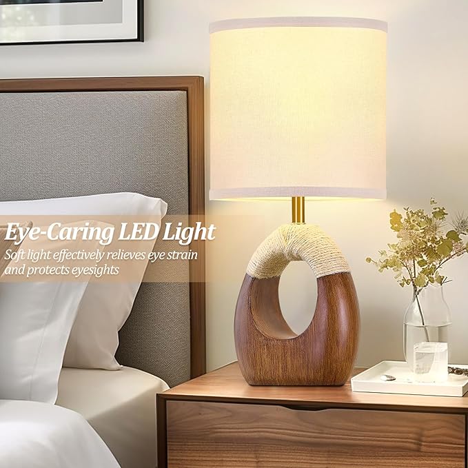 Table Lamp for Bedroom Set of 2 - Bedside Table Lamps with Adjustable Color Temperatures - Boho Rattan Lamps for Night Stands Small Farmhouse Living Room Lamp for Reading Bulbs Included