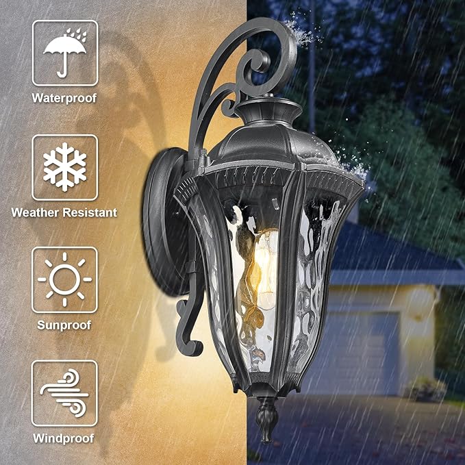 Outdoor Wall Lights for House, 26 Inch Large Modern Outdoor Wall Sconce with Water Ripple Glass, Aluminum Anti-Rust Exterior Lighting Latern for Home Garden Halway Garage Patio