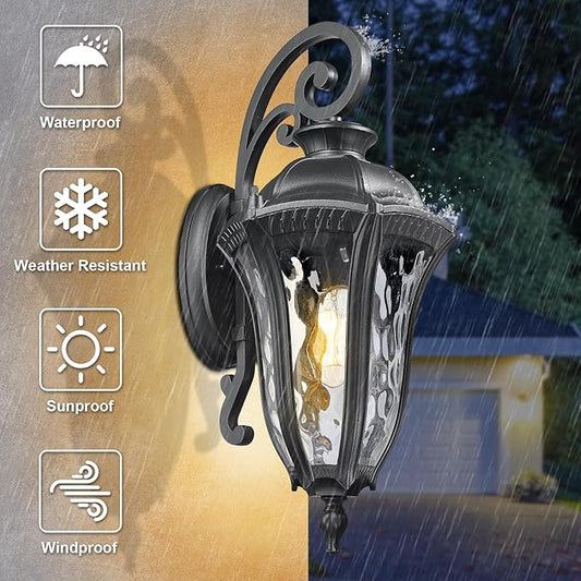 Outdoor Wall Lights for House, 26 Inch Large Modern Outdoor Wall Sconce with Water Ripple Glass, Aluminum Anti-Rust Exterior Lighting Latern for Home Garden Halway Garage Patio