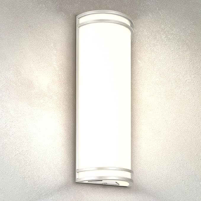 ASD 18 Inch LED Outdoor & Indoor Wall Mount Light Fixture - Brushed Nickel Modern Wall Sconce Lighting - 20W 120-277V 3000K 4000K 5000K Adjustable Dimmable Exterior Lights - Front Door, Patio - ETL