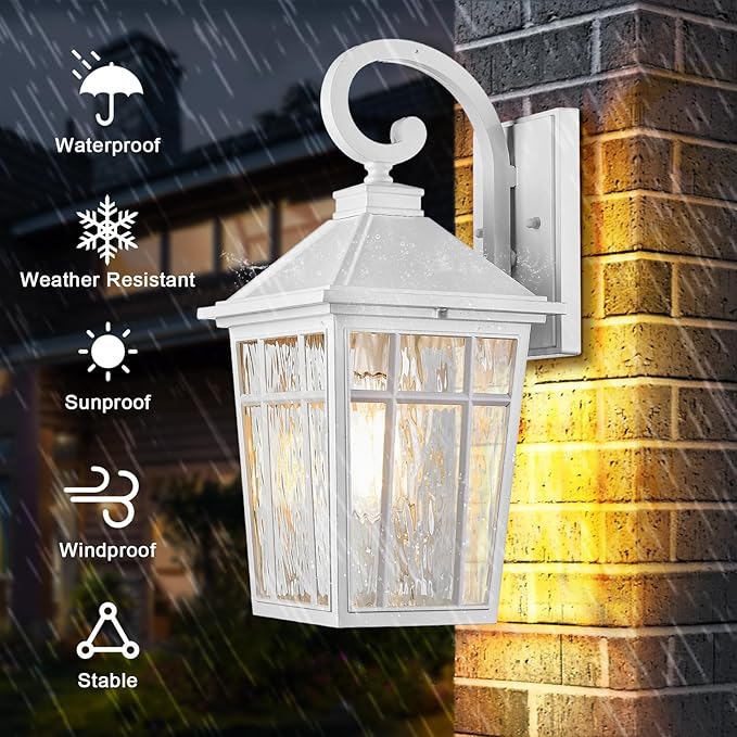 Darkaway Large Outdoor Wall Lights for House, 18inch Exterior Lighting Fixtures Wall Mount Outdoor Porch Lights Waterproof White Outside Sconce Lights with Water Ripple Glass for Patio Hallway Garage