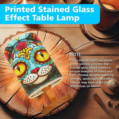 Cat Sugar Skull Table Lamp LED 3-Color Pressed Bedside, Cat Sugar Skull Shade Lamp with Wood Base for Bedroom Living Room Desk Office TL01