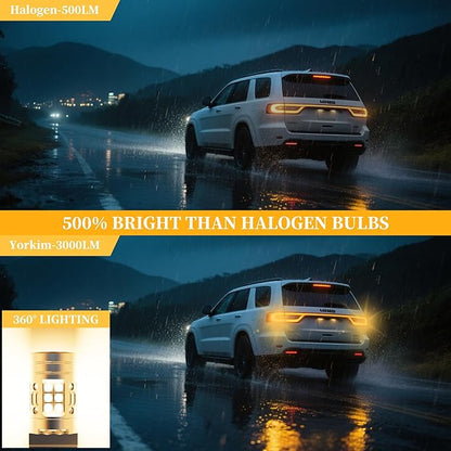 Yorkim Canbus 3157 Turn Signal Light Bulbs, Anti Hyper Flash, 3156 LED Bulb Amber with Cooling fan, 500% Brighter 3156 3057 4157 4114 LED Bulb, Pack of 2